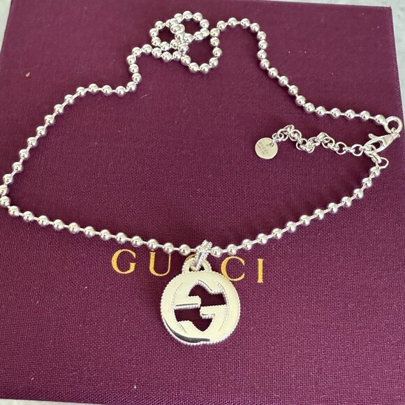 Gucci Silver 925 Interlocking GG Silver‎ Necklace, NWT, style 479219 - Picture 2 of 15
